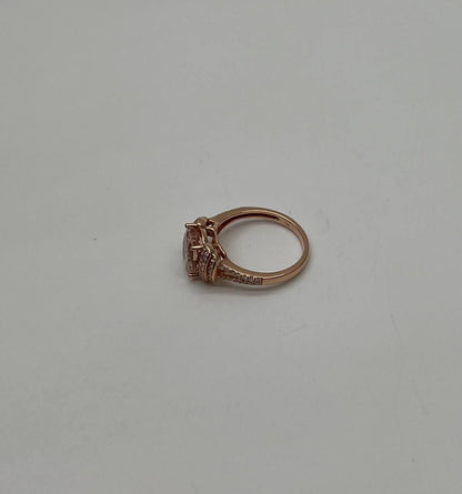 Oval Shape Peach Pink Morganite 14K Rose Gold Statement Diamond Pave Set Ring
