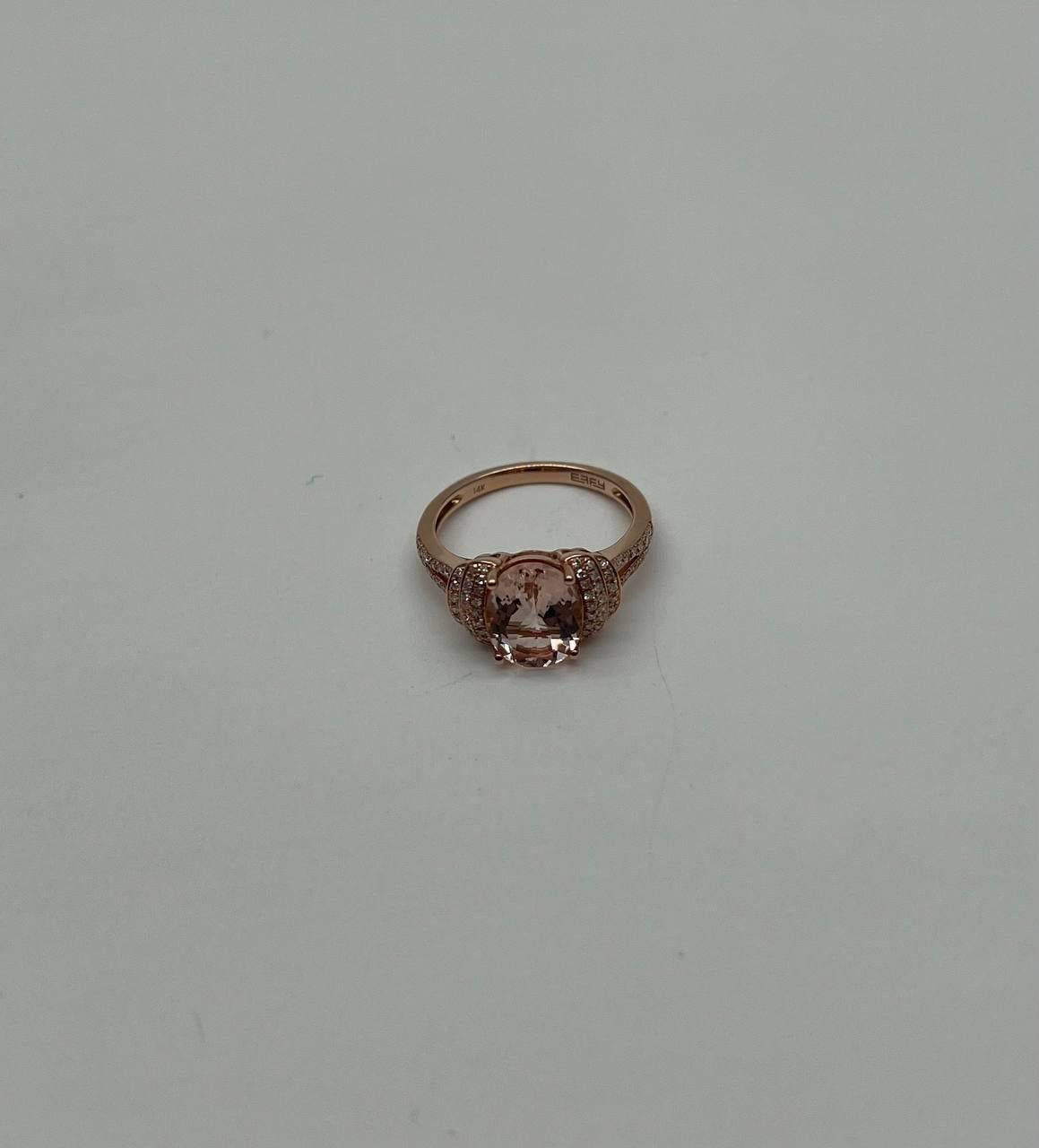Oval Shape Peach Pink Morganite 14K Rose Gold Statement Diamond Pave Set Ring