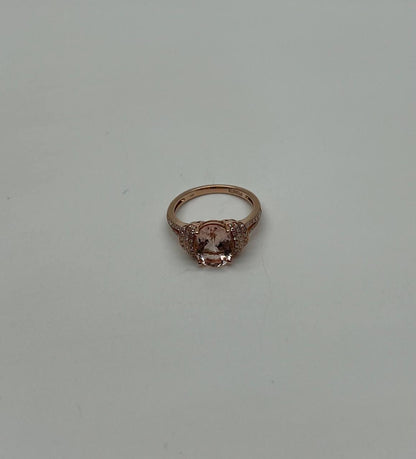 Oval Shape Peach Pink Morganite 14K Rose Gold Statement Diamond Pave Set Ring