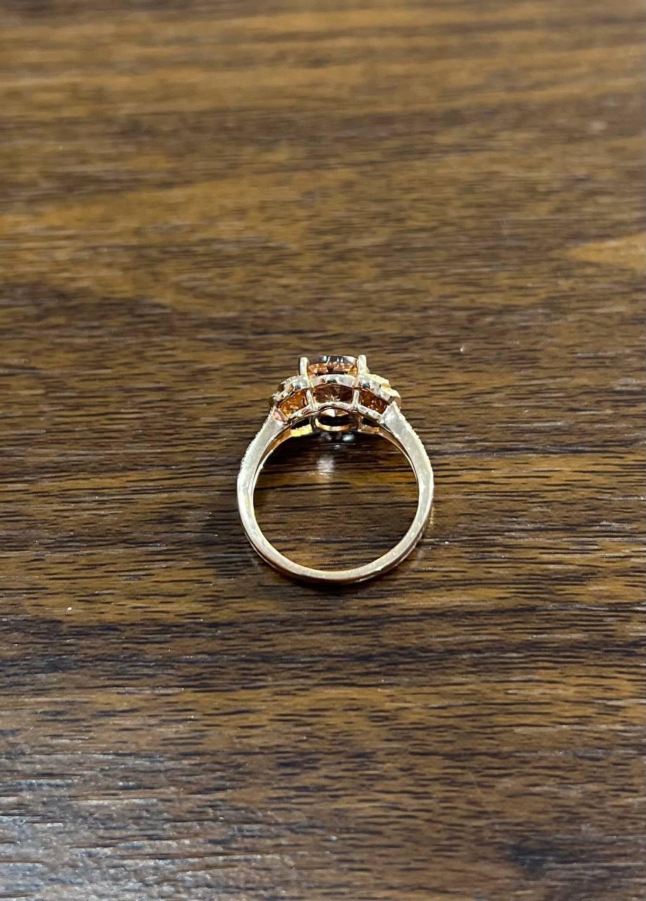 Oval Shape Peach Pink Morganite 14K Rose Gold Statement Diamond Pave Set Ring
