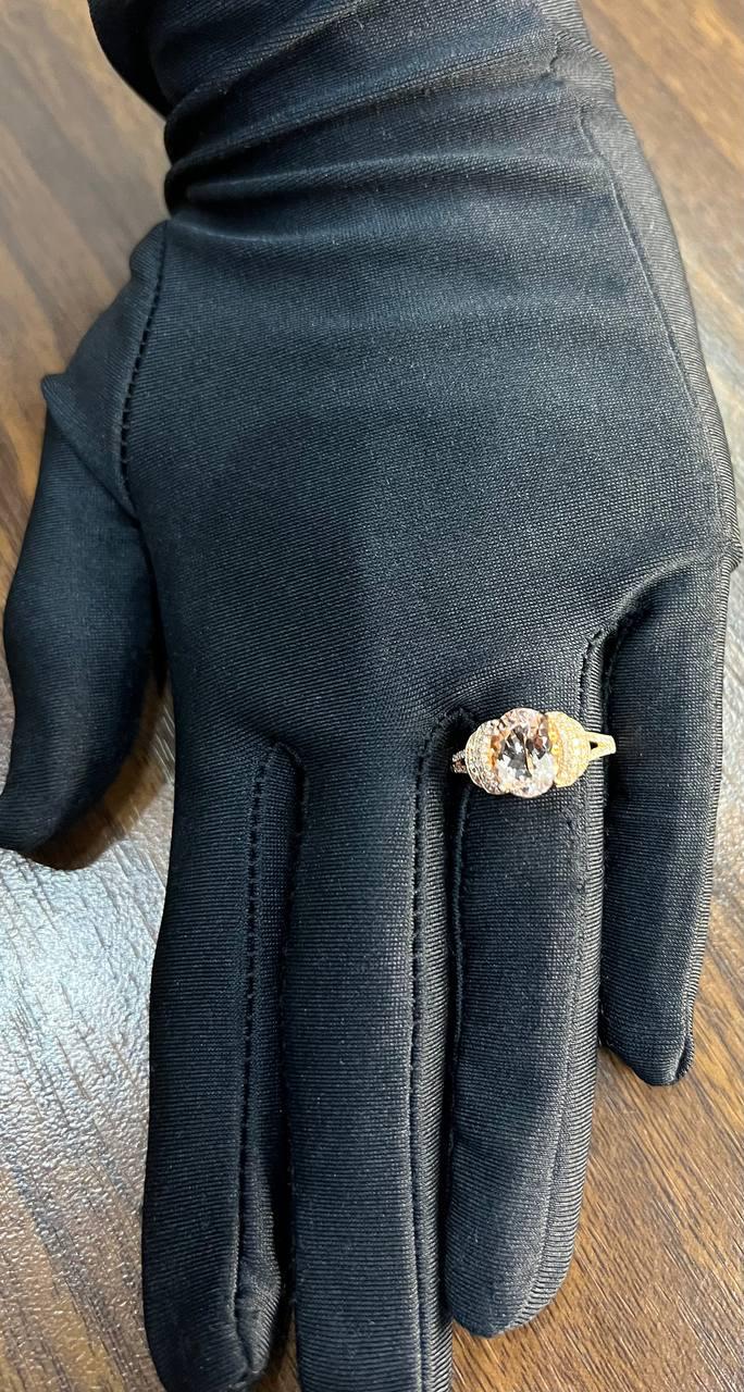 Oval Shape Peach Pink Morganite 14K Rose Gold Statement Diamond Pave Set Ring