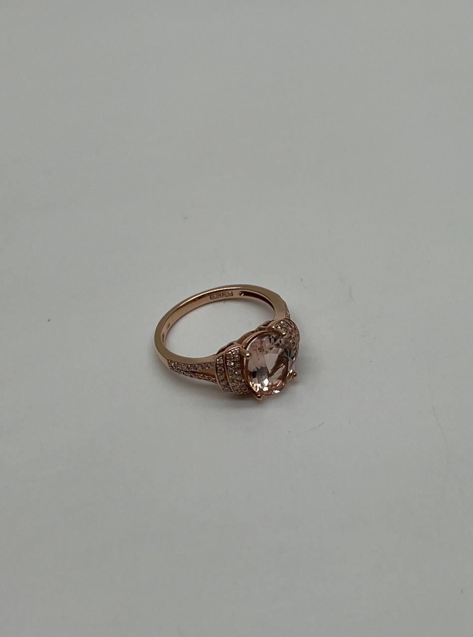 Oval Shape Peach Pink Morganite 14K Rose Gold Statement Diamond Pave Set Ring