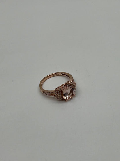 Oval Shape Peach Pink Morganite 14K Rose Gold Statement Diamond Pave Set Ring