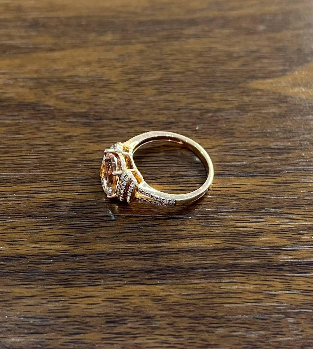 Oval Shape Peach Pink Morganite 14K Rose Gold Statement Diamond Pave Set Ring