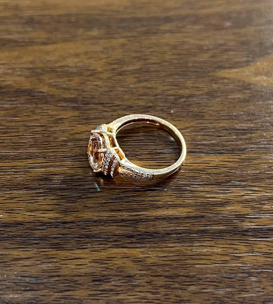 Oval Shape Peach Pink Morganite 14K Rose Gold Statement Diamond Pave Set Ring