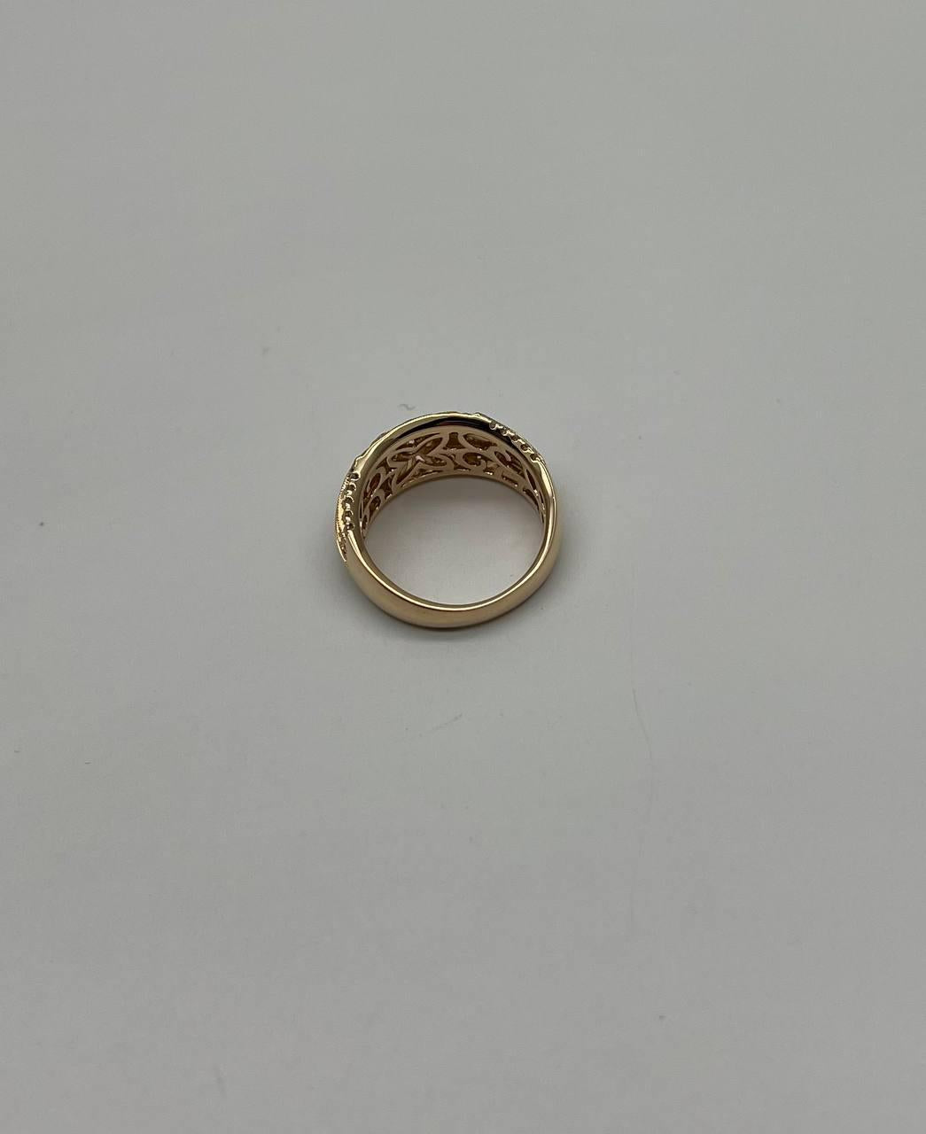 Edwardian Style Diamond Bezel Filigree 14K Yellow Gold Vintage Details Band Ring