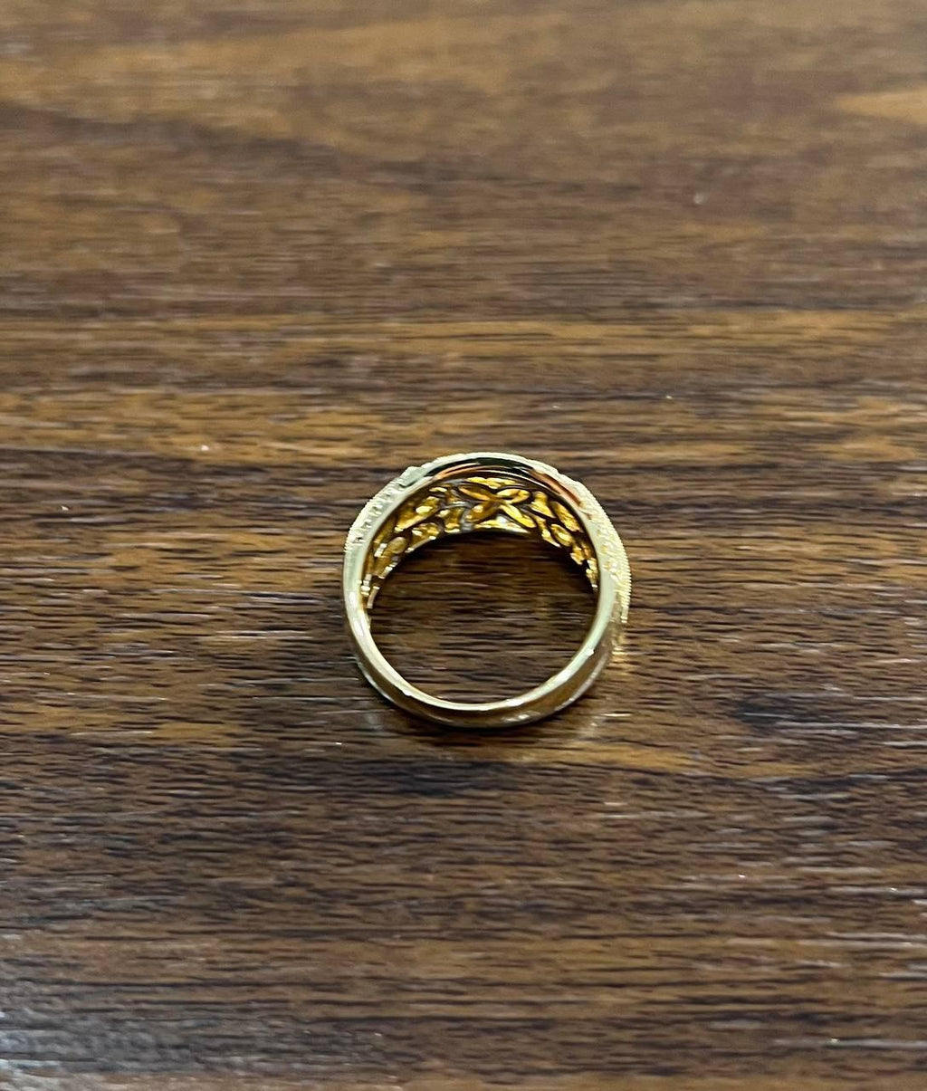 Edwardian Style Diamond Bezel Filigree 14K Yellow Gold Vintage Details Band Ring