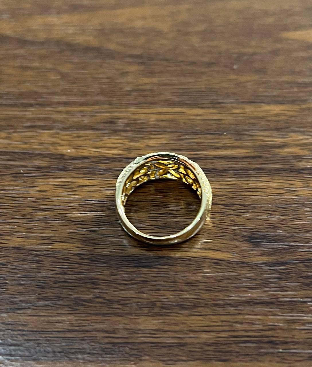 Edwardian Style Diamond Bezel Filigree 14K Yellow Gold Vintage Details Band Ring