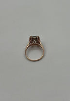 Oval Shape Green Amethyst Prasiolite Diamond Halo 14K Rose Gold Statement Ring