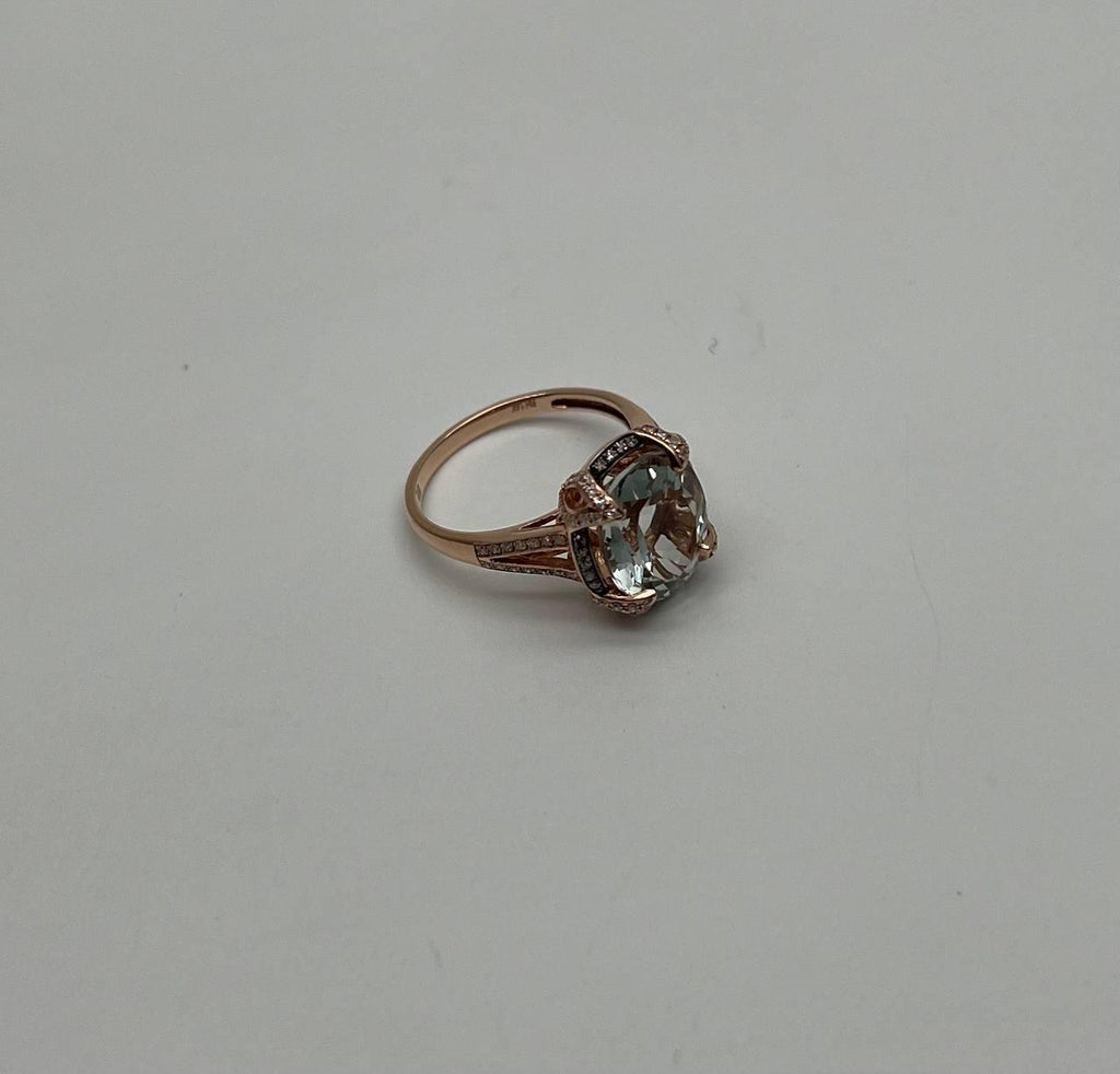 Oval Shape Green Amethyst Prasiolite Diamond Halo 14K Rose Gold Statement Ring