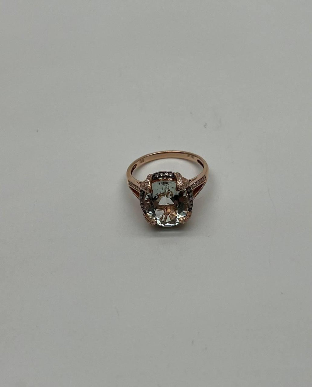 Oval Shape Green Amethyst Prasiolite Diamond Halo 14K Rose Gold Statement Ring