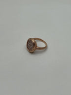 Oval Shape Diamond Pave Set 14K Rose Gold Grooved Branch Textured Statement Ring