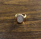Oval Shape Diamond Pave Set 14K Rose Gold Grooved Branch Textured Statement Ring