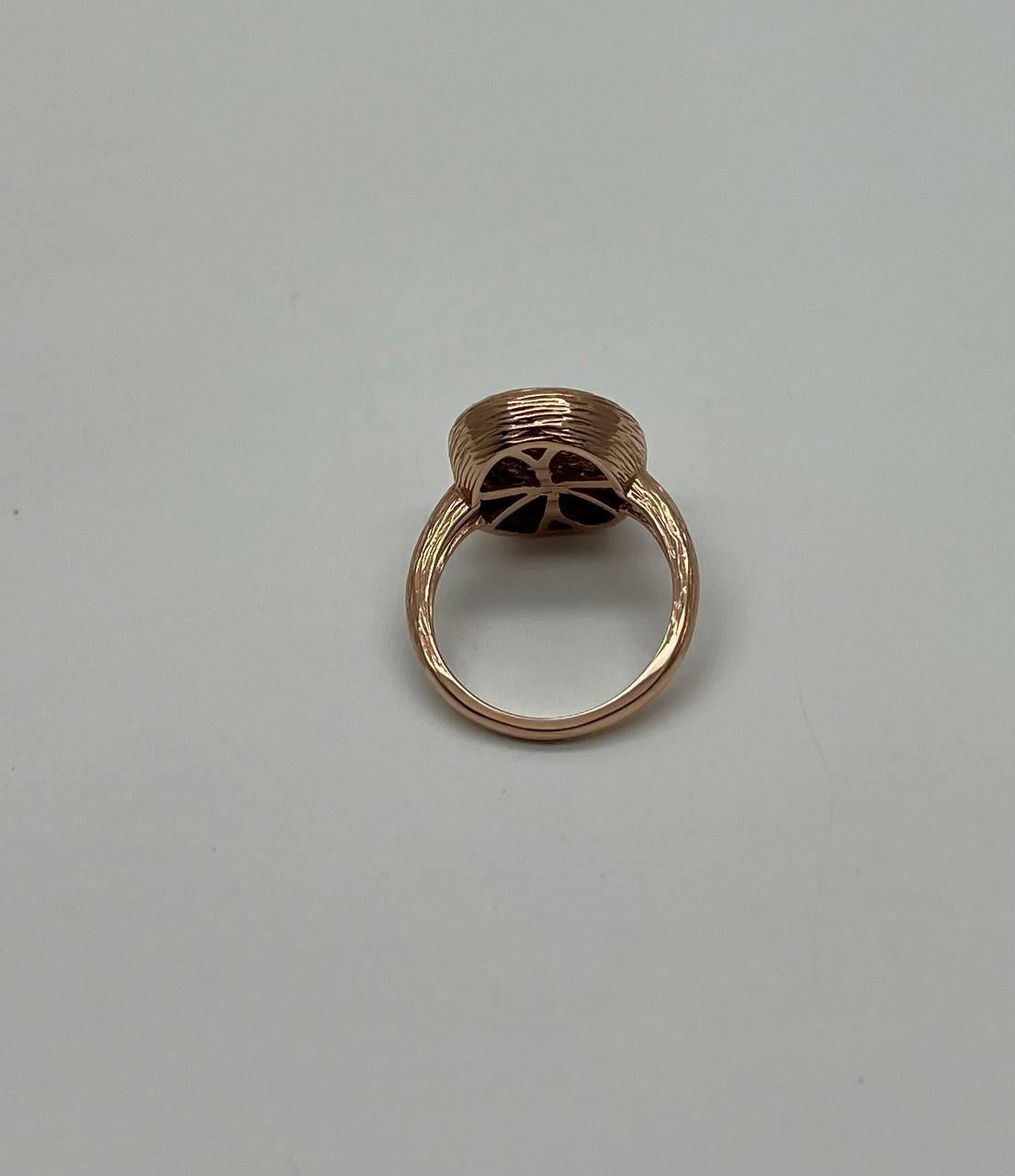 Oval Shape Diamond Pave Set 14K Rose Gold Grooved Branch Textured Statement Ring