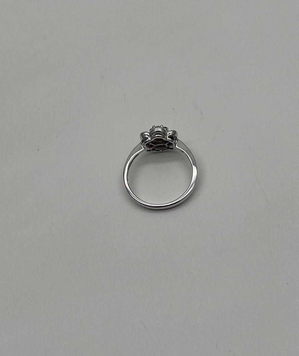 Diamond Floral Flower Petals Motif Baguette 14K White Gold Dainty Statement Ring