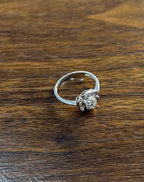 Diamond Floral Flower Petals Motif Baguette 14K White Gold Dainty Statement Ring