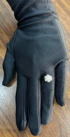 Diamond Floral Flower Petals Motif Baguette 14K White Gold Dainty Statement Ring