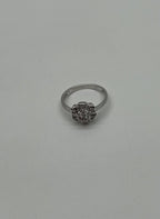 Diamond Floral Flower Petals Motif Baguette 14K White Gold Dainty Statement Ring