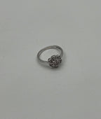 Diamond Floral Flower Petals Motif Baguette 14K White Gold Dainty Statement Ring