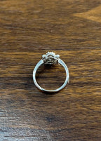 Diamond Floral Flower Petals Motif Baguette 14K White Gold Dainty Statement Ring