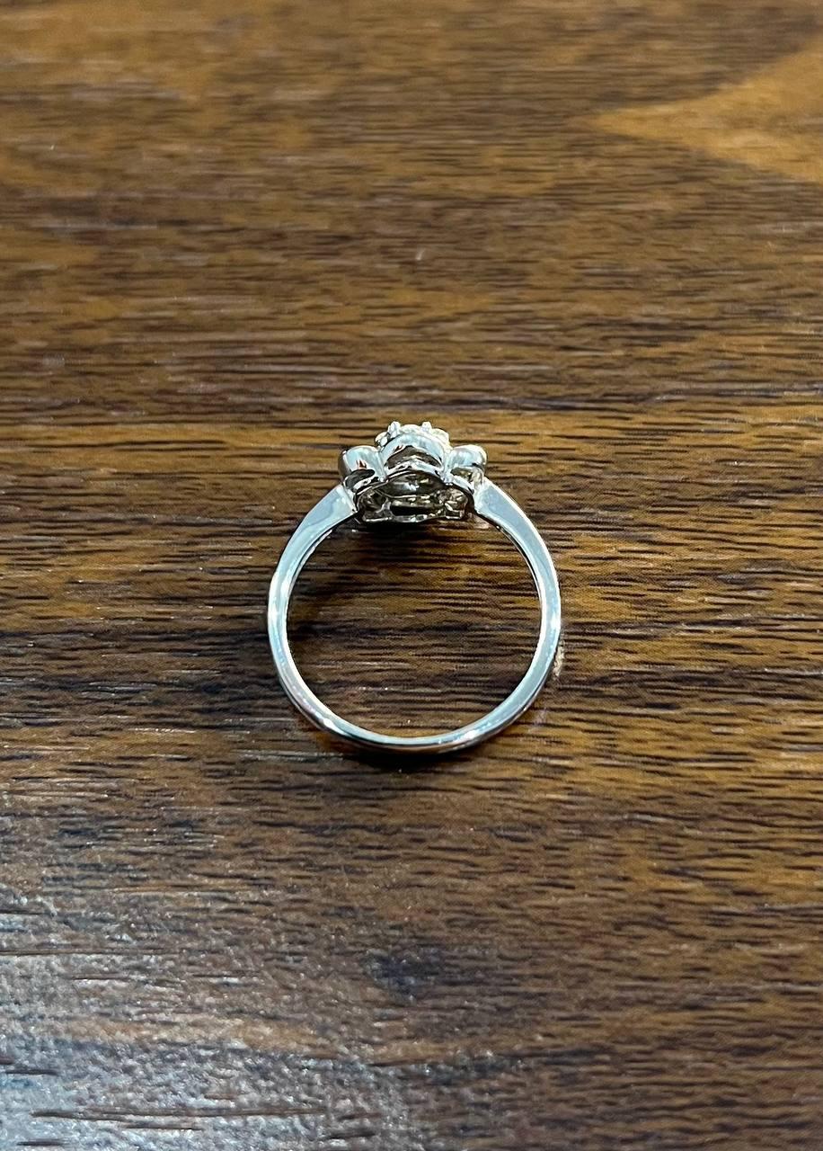 Diamond Floral Flower Petals Motif Baguette 14K White Gold Dainty Statement Ring