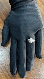 Diamond Floral Flower Petals Motif Baguette 14K White Gold Dainty Statement Ring