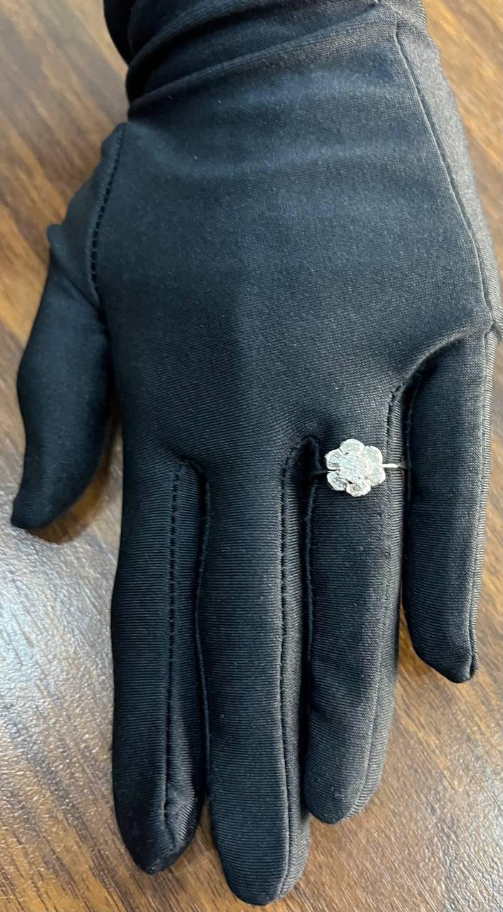Diamond Floral Flower Petals Motif Baguette 14K White Gold Dainty Statement Ring