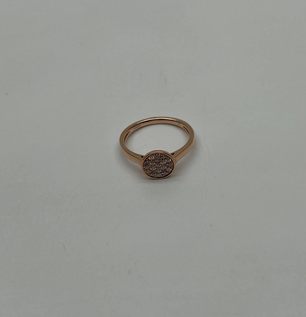 Round Shape Diamond Pave Set 14K Rose Gold Dainty Thin Band Statement Ring