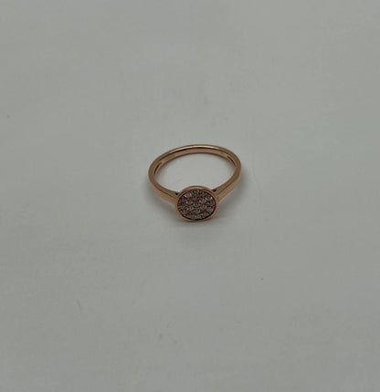 Round Shape Diamond Pave Set 14K Rose Gold Dainty Thin Band Statement Ring