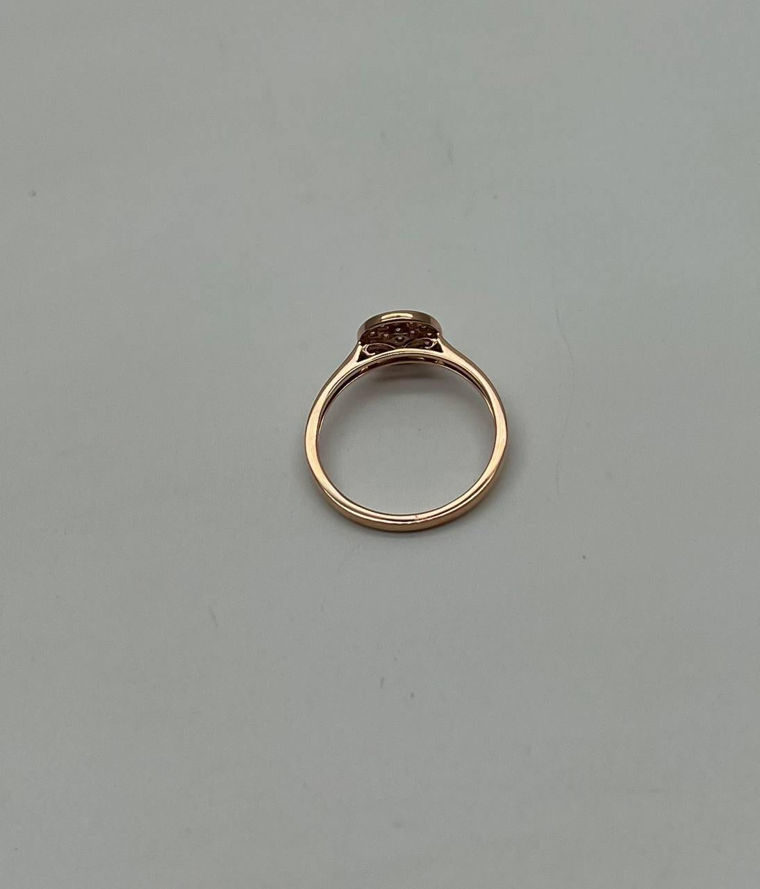 Round Shape Diamond Pave Set 14K Rose Gold Dainty Thin Band Statement Ring