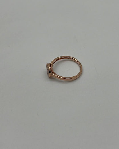 Round Shape Diamond Pave Set 14K Rose Gold Dainty Thin Band Statement Ring