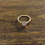 Round Shape Diamond Pave Set 14K Rose Gold Dainty Thin Band Statement Ring