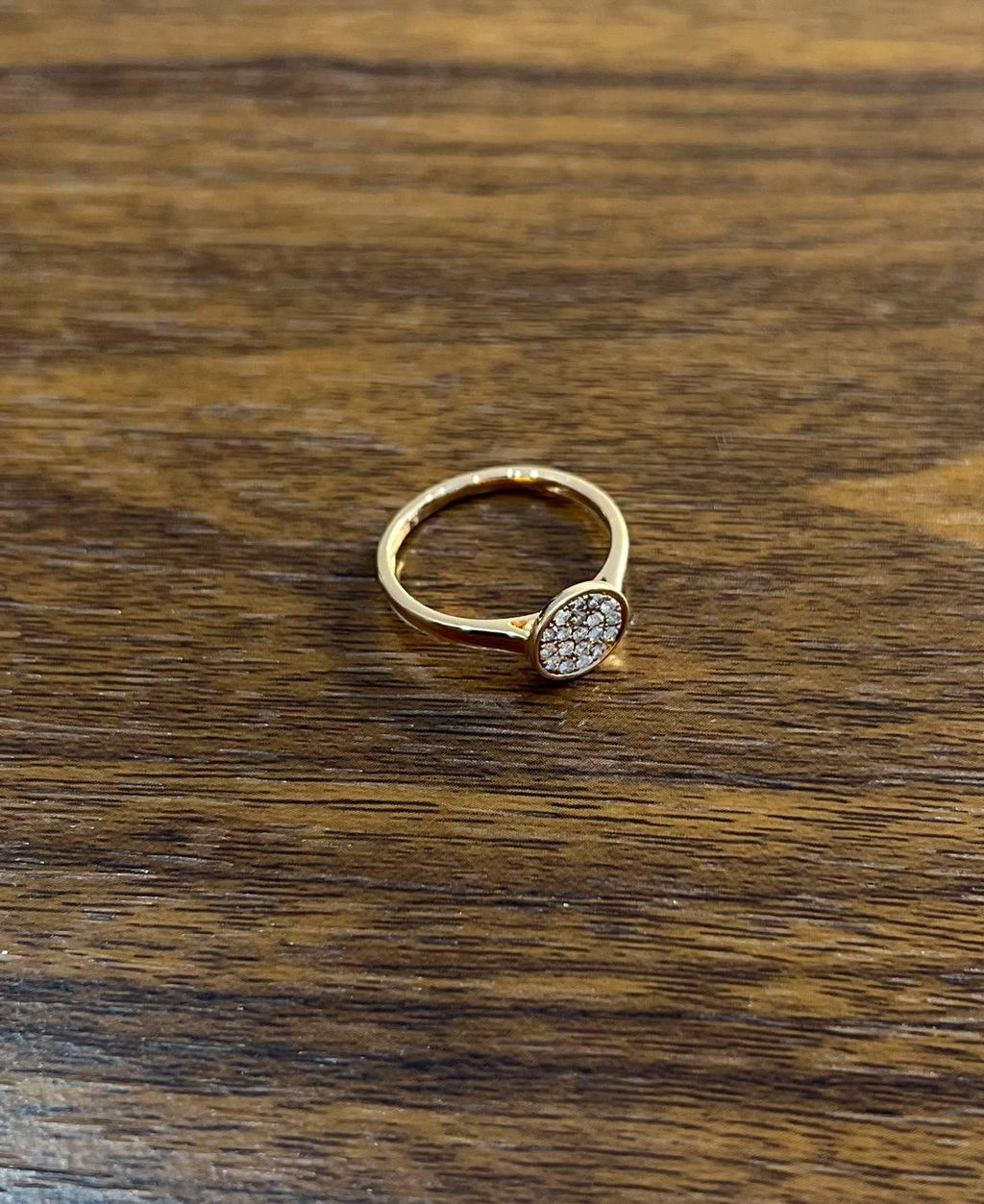 Round Shape Diamond Pave Set 14K Rose Gold Dainty Thin Band Statement Ring