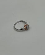 White Diamond Brilliant Floral Flower 14K Rose White Gold Statement Dainty Ring