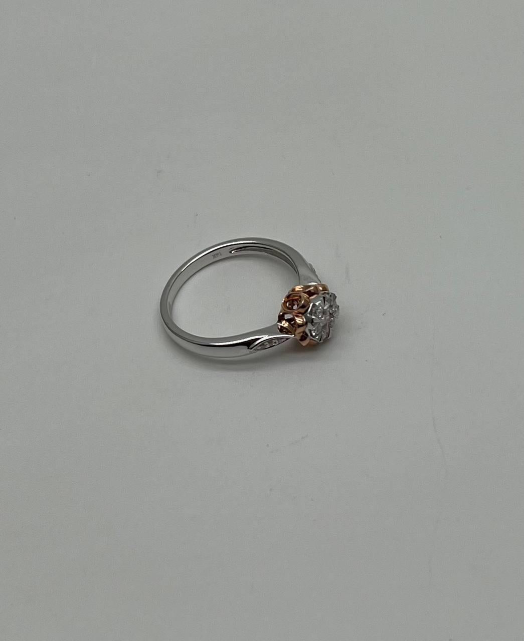 White Diamond Brilliant Floral Flower 14K Rose White Gold Statement Dainty Ring