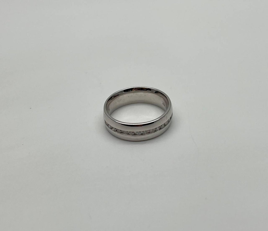 Men's Diamond Channel Set 14K White Gold Band Classic Ring