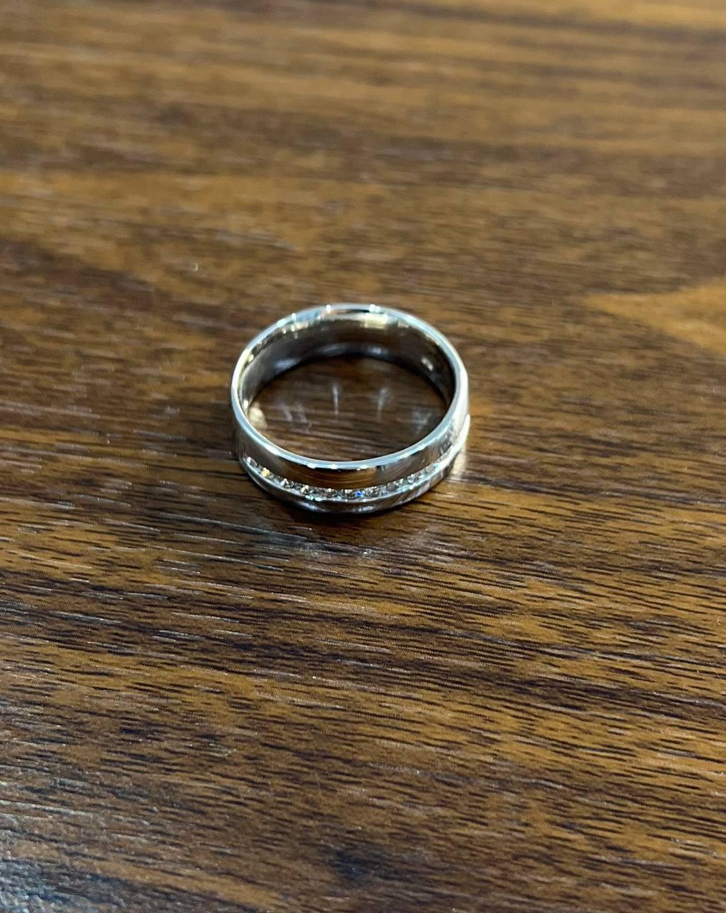 Men's Diamond Channel Set 14K White Gold Band Classic Ring