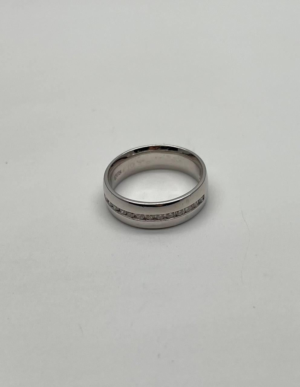 Men's Diamond Channel Set 14K White Gold Band Classic Ring