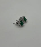 Rectangle Green Emerald Diamond Halo Set 14K White Gold Stud Earrings