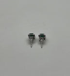 Rectangle Green Emerald Diamond Halo Set 14K White Gold Stud Earrings