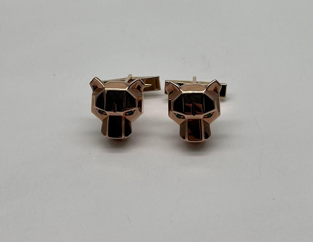 Panther Leopard Jaguar Lion 14K раушан алтын жасыл зүбәржат көзге арналған манжеттер