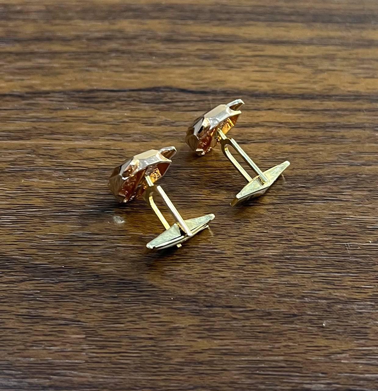 Panther Leopard Jaguar Lion 14K Rose Gold Green Emeralds Eye Statement Cufflinks