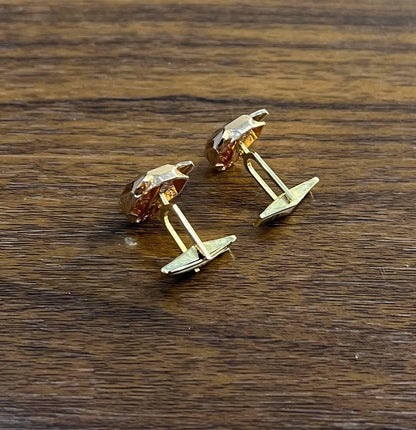 Panther Leopard Jaguar Lion 14K Rose Gold Green Emeralds Eye Statement Cufflinks
