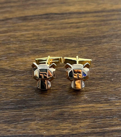 Panther Leopard Jaguar Lion 14K Rose Gold Green Emeralds Eye Statement Cufflinks
