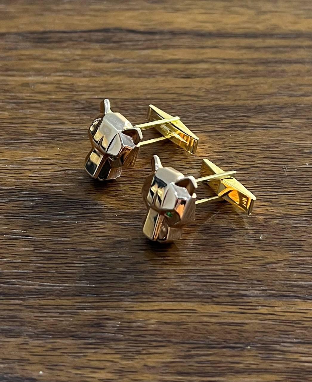 panther leopard jaguar lion 14k rose gold green emeralds eye statement cufflinks