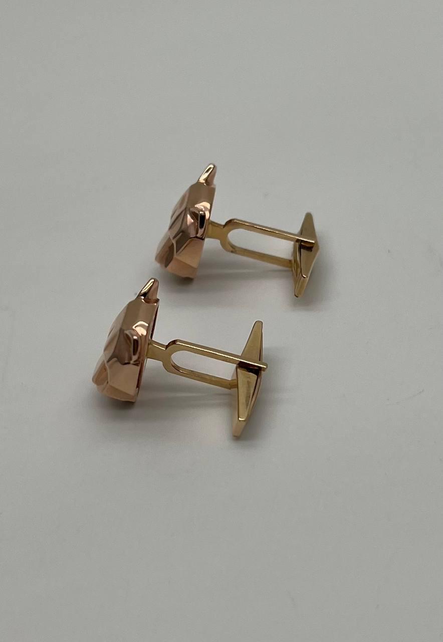 Panther Leopard Jaguar Lion 14K Rose Gold Green Emeralds Eye Statement Cufflinks