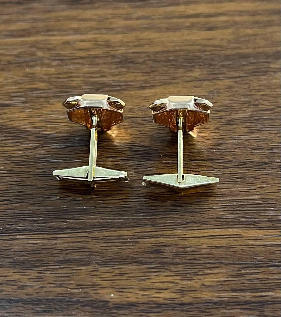 panther leopard jaguar lion 14k rose gold green emeralds eye statement cufflinks