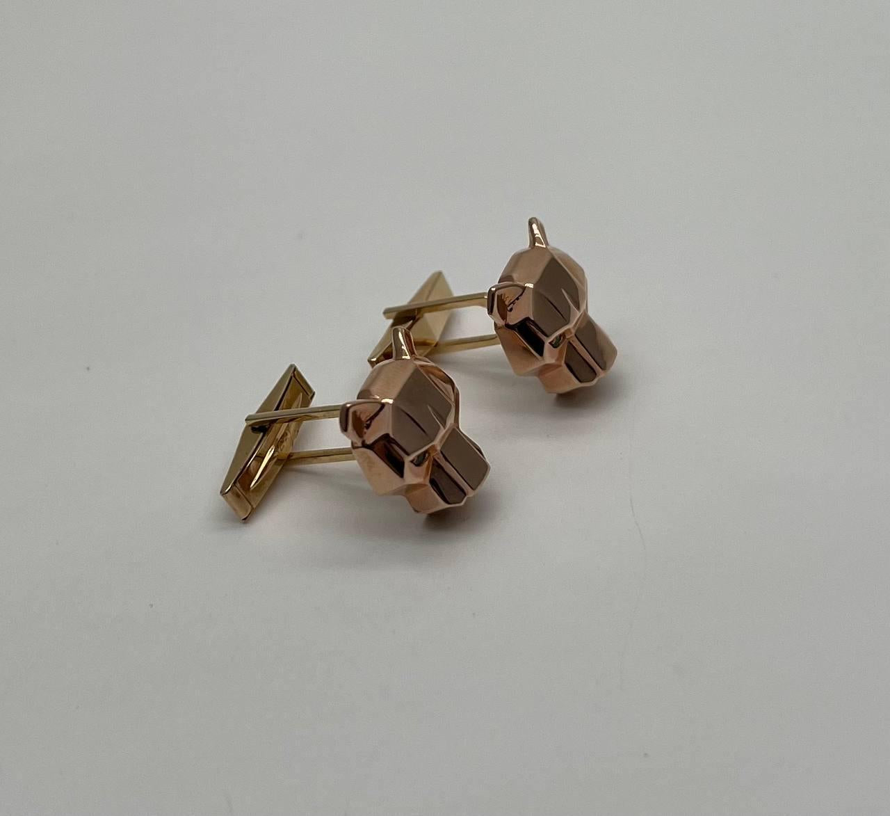 Panther Leopard Jaguar Lion 14K Rose Gold Green Emeralds Eye Statement Cufflinks