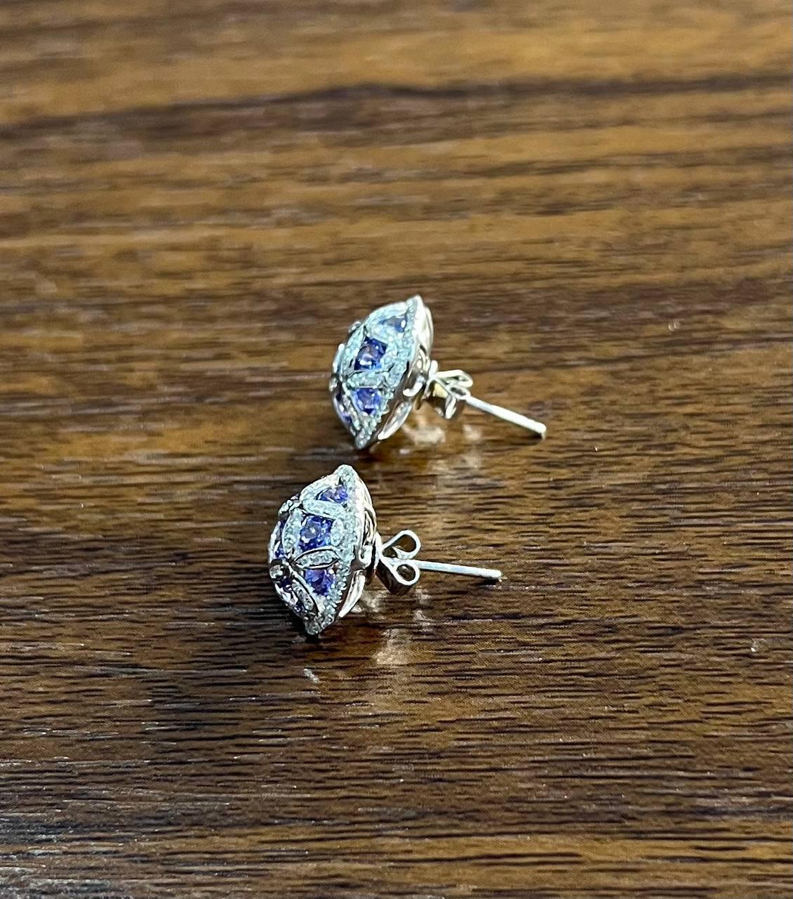 Light Blue Tanzanite White Diamonds 14K White Gold Unique Earrings &amp; Ring Set