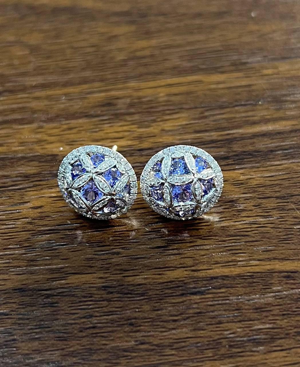 Light Blue Tanzanite White Diamonds 14K White Gold Unique Earrings &amp; Ring Set